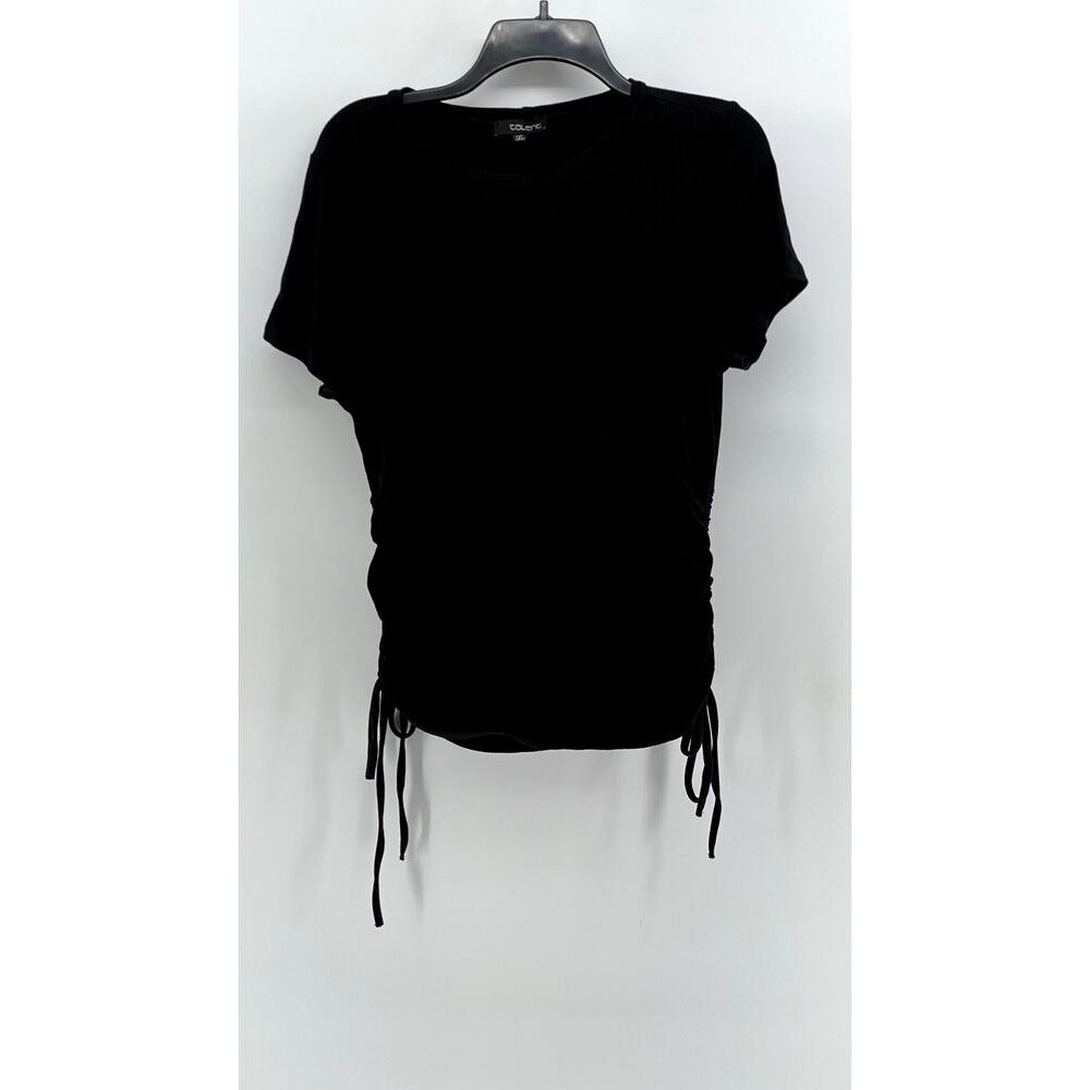 TALENT Women's Black Ribbed Side-Ruched Short Sleeve Top SZ 1XL